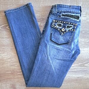 Y2K Vintage KanCan Low Waisted Dark Blue Straight Leg Jeans with Studded Pockets